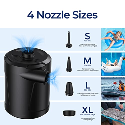  Electric Air Pump For Inflatables, 5200mAh Air Mattress Pump Portable With 4 Nozzles & LED Display Screen, Inflator/Deflator Pumps For Pool, Camping, Inflatable Cushions, Boats, Swimming Ring