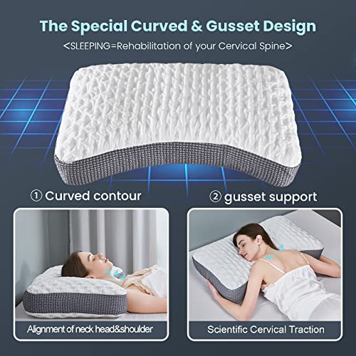  Tiooii Cooling Side Sleeper Pillow, Curved Pillow For Side Sleeper With Gusset,Adjustable Memory Foam Pillow With Washable Pillow Case(Queen Size)