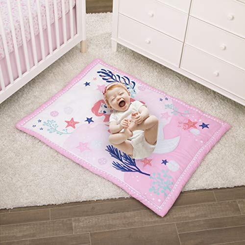  Disney The Little Mermaid Pink, Aqua, & Coral Ariel Cute By Nature 3Piece Nursery Crib Bedding Set - Comforter, Crib Sheet, Dust Ruffle, Pink, Aqua, Coral, Navy