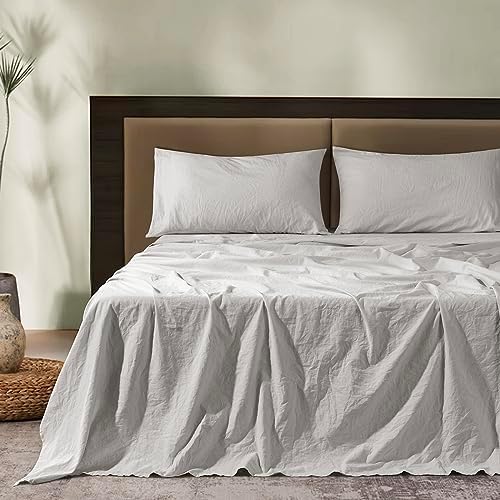  SONORO KATE 100% French Pure Linen Sheets, Breathable And Durable Line King Size Sheets, Anti-Tear Line Bed Sheets, Machine Washable, 16 Inch Deep Pocket - 4 Piece (Natural Linen, King)