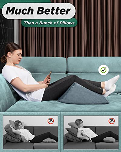  Lunix LX14 1pc Orthopedic Knee Wedge Pillow, Extra Cover Included, Post Surgery Memory Foam For Back, Leg, Pain Relief, Sitting Pillow, Triangle Pillow For Knee Support, Adjustable Pillows For Reading