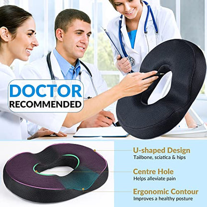  Donut Pillow For Tailbone Pain XL Cool Gel Hemorrhoid Pillow Donut Cushion Doughnut Pillow For Tailbone Hemorrhoids Postpartum Pregnancy Donut Seat Cushion For Women Men Hemmoroid Cushion Memory Foam