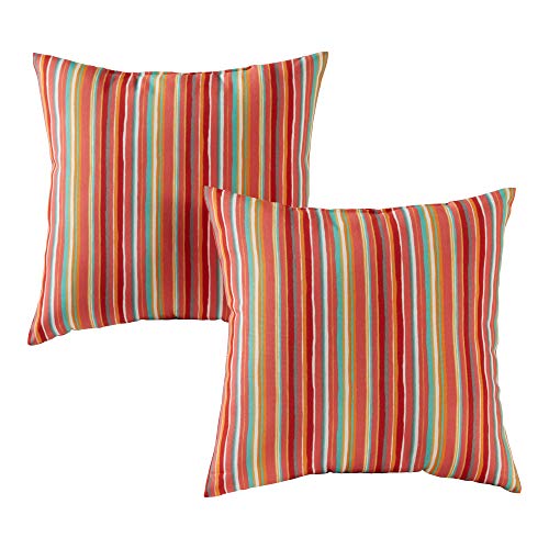  Greendale Home Fashions Outdoor 17-inch Square Throw Pillow, Set Of 2, Coral Stripe 2 Count