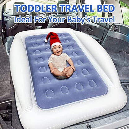  Inflatable Toddler Travel Bed - Portable Toddler Bed For Kids, Camping Air Mattress Blow Up Toddler Bed With Sides, Air Bed Idea For Sleeping Indoor Road Trip Camping Sleepovers(Blue)