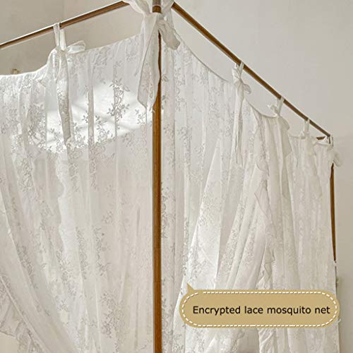  SCMTY Romantic Lace Princess 4 Corner Post Mosquito Net For Girls Women Bed Curtain Canopy For Adult Wedding Bedroom Kids Rooms Decoration (White, King)
