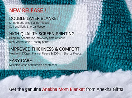  Mom Blanket - Double Layer Sherpa Fleece – Soft Fluffy Throw, Quality Print – 'Thank You Mom, I Love You' – From Daughter, Son – Gift For Birthday, Mother's Day, Christmas, Etc. (Teal)