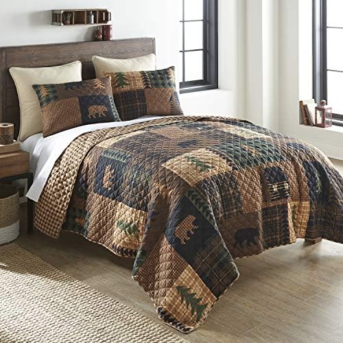  Full/Queen Bedding Set - 3 Piece - Green Forest Lodge Quilt Set With Full/Queen Quilt And Two Standard Pillow Shams - Fits Queen Size And Full Size Beds - Machine Washable