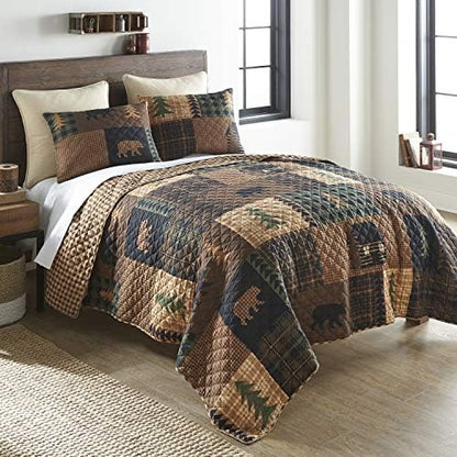  Full/Queen Bedding Set - 3 Piece - Green Forest Lodge Quilt Set With Full/Queen Quilt And Two Standard Pillow Shams - Fits Queen Size And Full Size Beds - Machine Washable