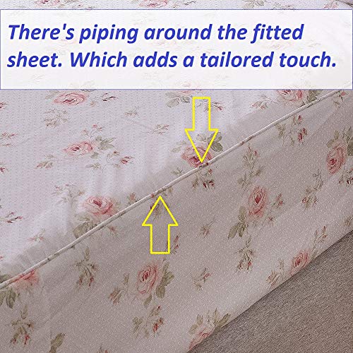  Ueen's House Shabby Floral Bed Sheet Set 4-Piece Queen Size French Country Ruffle Bed Sets