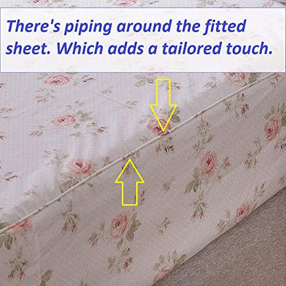  Ueen's House Shabby Floral Bed Sheet Set 4-Piece Queen Size French Country Ruffle Bed Sets