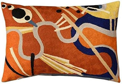  Kashmir Designs Lumbar Cushion Cover Hand Embroidered Wool 13x21 (Lumbar Poppy Pillow Cover Turquoise)