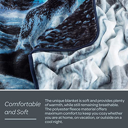  Avy Fleece Howling Wolf Pattern-Plush Thick 8 Pound Faux Mink Soft Blanket For Couch Sofa Bed (74” X 91”), Multicolor