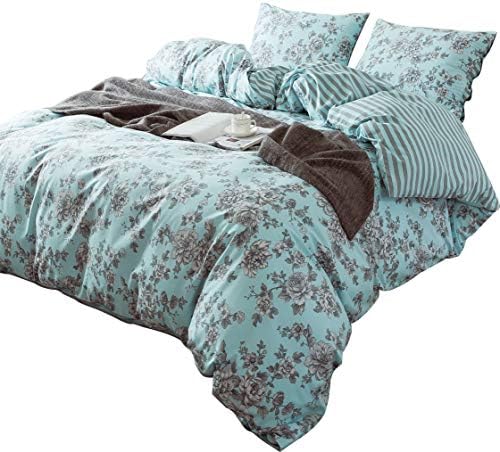  ANNA.Z HOME 3-Piece Cotton Duvet Cover Set. 100% Cotton Percale Fabric. Real Reversible Design. Pre-Washed Printed Fabrics. Soft And Easy Care. Modern Farmhouse Style. (Pink, Queen Set)