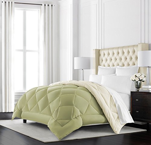  Hotel Collection Goose Down Alternative Reversible Comforter - All Season - Premium Quality Luxury Comforter - Full/Queen - Sage/Ivory