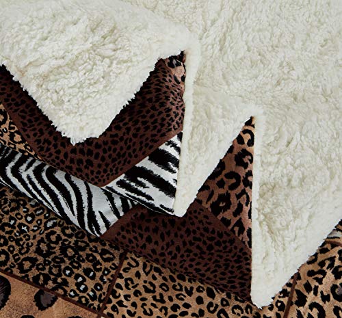  GrandLinen 3 Piece (California) Cal King Size Brown Black White Animal Print Safari Comforter Set. Leopard, Zebra, Cheetah Winter Micro Fur Bedding With Sherpa Backing