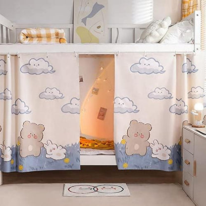  Bunk Bed Drapes For Bottom 2 Pcs/Set Lightproof Bed Canopies Curtain In Student Dormitory Bedroom Cute Lighttight Cloth (Cat&Star,3.8ft H)