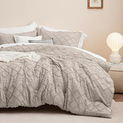  Bedsure Boho Comforter Set Queen - White Tufted Shabby Chic Bedding Comforter Set For All Seasons, 3 Pieces Western Comforter Farmhouse Modern Embroidery Bed Set For Women Men Girls
