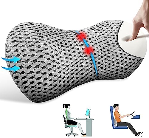  Mirizin Lumbar Support Pillow For Car And Office Chair, Memory Foam Back Support Pillow For Lower Back Pain Relief,4D Mesh Cover Ergonomic Back Cushion For Bed Sleeping,Airplanes,Couch Rest