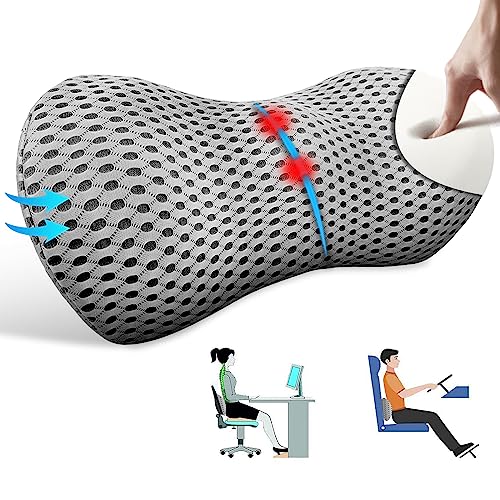  Mirizin Lumbar Support Pillow For Car And Office Chair, Memory Foam Back Support Pillow For Lower Back Pain Relief,4D Mesh Cover Ergonomic Back Cushion For Bed Sleeping,Airplanes,Couch Rest
