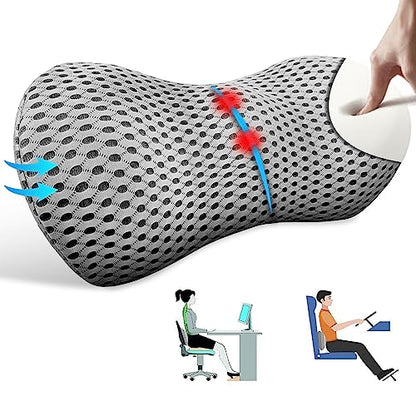  Mirizin Lumbar Support Pillow For Car And Office Chair, Memory Foam Back Support Pillow For Lower Back Pain Relief,4D Mesh Cover Ergonomic Back Cushion For Bed Sleeping,Airplanes,Couch Rest