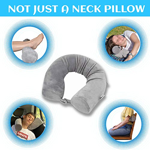  Neck Memory Foam Travel Pillow Roll Twist Adjustable Bendable To Support Leg Chin Cervical Head Shoulders- Accessories For Home & Airplane, Train, Bus Flight Traveling Best For Side & Back Sleeping