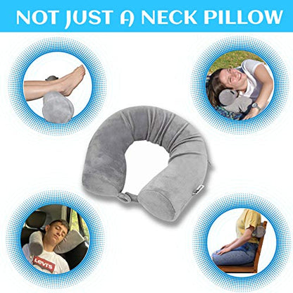  Neck Memory Foam Travel Pillow Roll Twist Adjustable Bendable To Support Leg Chin Cervical Head Shoulders- Accessories For Home & Airplane, Train, Bus Flight Traveling Best For Side & Back Sleeping