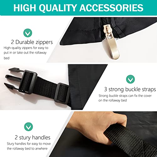  Folding Bed Storage Cover,Universal Waterproof Rollaway Bed Cover 39" L X 15" W X 44.8" H,Fits Twin Size 38-Inch Beds,600D Oxford Dustproof Protective Rollaway Bed Protector,Black.