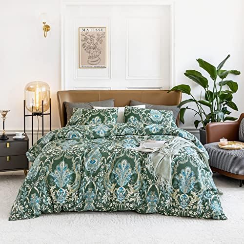  SUSYBAO Vintage Floral Duvet Cover King 100% Egyptian Cotton Garden Botanical Duvet Cover 3 Pieces Set 1 White Flower Duvet Cover With Zipper Ties 2 Pillowcases Luxury Ultra Soft Retro Plant Bedding
