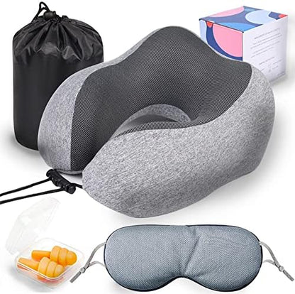 Levcoecam Travel Neck Pillow,Memory Foam Neck Pillow,Comfortable & Breathable Cover, Portable Airplane Travel Kit With 3D Contoured Eye Masks, Earplugs, And Luxury Bag (Pink)