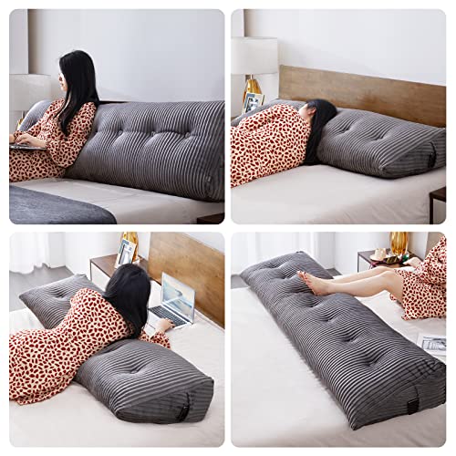  Arge Headboard Pillow Headboard Wedge Pillow Bed Rest Reading Pillow Bolster Triangular Pillow For Sitting In Bed-Backrest Positioning Support Long Pillow For Daybed (Queen:59x8x20 Inches,Grey)