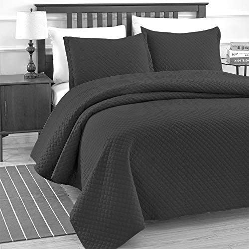 Unknown Luxe Bedding Solid Color Lightweight Oversize Cotton Filled Stitched 3-Piece Olive Leaves Bedspread Coverlet Set (King/California King, White / Peace)