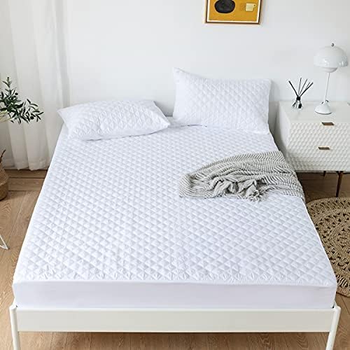  Jejeloiu Purple Quilted Mattress Pad, 100% Waterproof Breathable Twin Bedding Fitted Sheet Mattress Protector 14" Deep Pocket Cotton Snow Down Alternative Filling Mattress Cover (Twin,Purple)