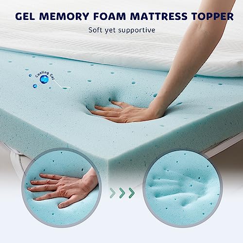  Homemate Memory Foam Mattress Topper Queen, 4 Inch Gel Cooling Mattress Pad High Density Foam Firm Mattress Topper, Soft Pressure Relieve Bed Topper CertiPUR-US, Non-Slip Removable & Washable Cover