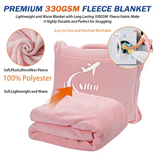  Ajlrq Travel Blanket Airplane Pillow, Premium Soft Polyester 2 In 1 Travel Pillow Airplane Blanket WithSoft Bag Pillow Case Travel Essentials With Storage Bag And Handle Belt (Pink)