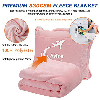  Ajlrq Travel Blanket Airplane Pillow, Premium Soft Polyester 2 In 1 Travel Pillow Airplane Blanket WithSoft Bag Pillow Case Travel Essentials With Storage Bag And Handle Belt (Pink)