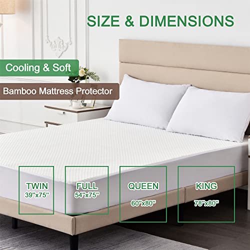  King Size 100% Waterproof Bamboo Mattress Protector 3D Air Fabric Breathable Cooling Mattress Cover With Deep Pocket Ultra Soft Noiseless Bed Mattress Protection With Double-Twill Pattern