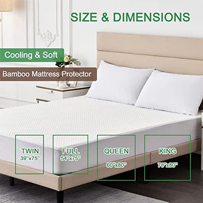  King Size 100% Waterproof Bamboo Mattress Protector 3D Air Fabric Breathable Cooling Mattress Cover With Deep Pocket Ultra Soft Noiseless Bed Mattress Protection With Double-Twill Pattern