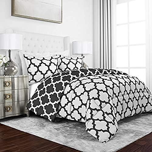  Sleep Restoration Luxury Goose Down Alternative Reversible Quatrefoil Comforter - Premium All Season Duvet - King/Cal King - Gray