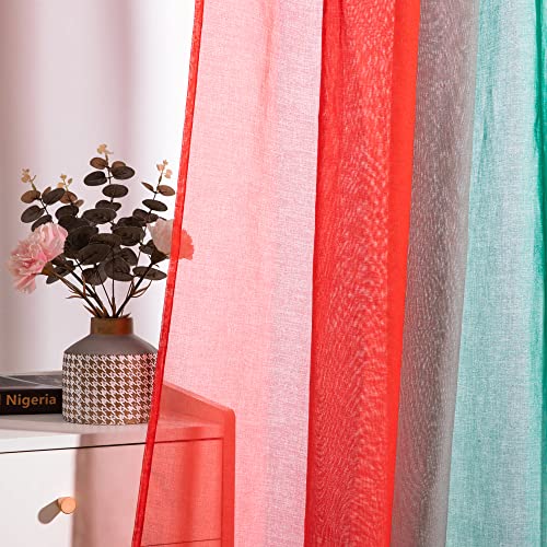  KOUFALL Christmas Sheer Curtains 144 Inches Long For Living Room Ombre Window Scarf Valances Red And Green Decor