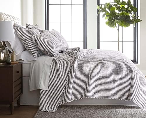  Levtex Home - Tobago Stripe Charcoal - Quilted Charcoal And White Shams Set Of Two (26 X 26 In.) - Pin Stripe - Cotton Fabric