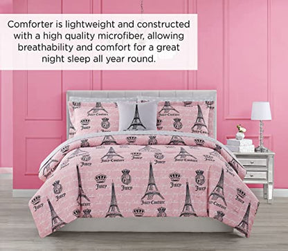  Juicy Couture – Bedding Set | Juicy In Paris Design Bed Sheets| Twin Bedding | 6 Piece Set | 100% Microfiber Polyester | Wrinkle Resistant And Anti Pilling | Pink/Black