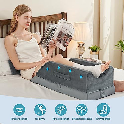  JOYWOO Memory Foam Leg Elevation Pillow - Post-Surgery, Knee And Ankle Injuries, Swelling - 3 Height Adjustments - Removable/Washable