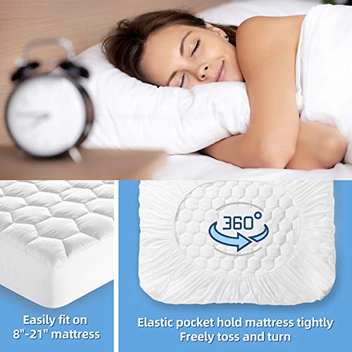  King Mattress Pad Cover, Soft Quilted Pillowtop Mattress Pad, Cooling Mattress Topper With Deep Pocket (8" - 21")