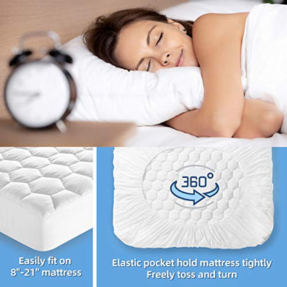  King Mattress Pad Cover, Soft Quilted Pillowtop Mattress Pad, Cooling Mattress Topper With Deep Pocket (8" - 21")
