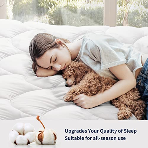  King Size Mattress Pad,Soft Quilted Fitted Mattress Pad Cover, Plush Soft Pillowtop Mattress Topper With Elastic Overfilled Down Alternative Filling(8-21”Deep Pocket)