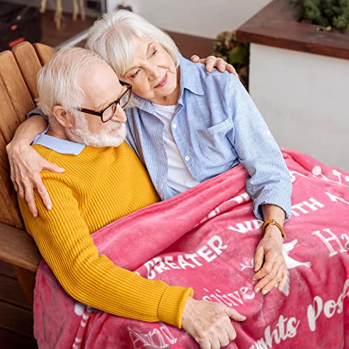  Breast Cancer Gifts For Women Fleece Healing Thoughts Blanket Super Soft & Warm Get Well Breast Cancer Blanket Sympathy Gift With Inspirational Positive Energy (50"x60", Pink)