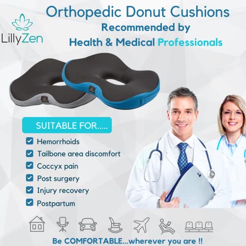  Lillyzen Donut Pillow For Tailbone Pain Relief Memory Foam Cushion Orthopedic Seat Pressure Relief Sitting Coccyx Sciatica Hemorrhoid Pregnancy Postpartum Office Chair Butt Pillows (Black Blue)