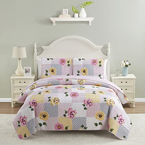  Sweet Home Collection Quilt King Size Embroidered Oversized Soft And Luxurious Patch Quilt Set With Shams, King, Floral Patchwork