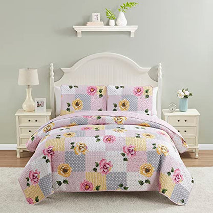  Sweet Home Collection Quilt King Size Embroidered Oversized Soft And Luxurious Patch Quilt Set With Shams, King, Floral Patchwork