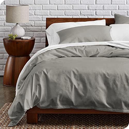  Bare Home 100% Organic Cotton Twin/Twin Extra Long Duvet Cover Set - Crisp Percale Weave - Lightweight & Breathable - Cooling Duvet Cover Set (Twin/Twin XL, Grey)